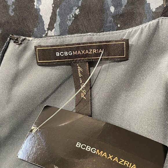 BCBGMaxAzria Silk Camo Mini Dress Size XXS Blue Tulle Pockets Winter Formal - Picture 14 of 16